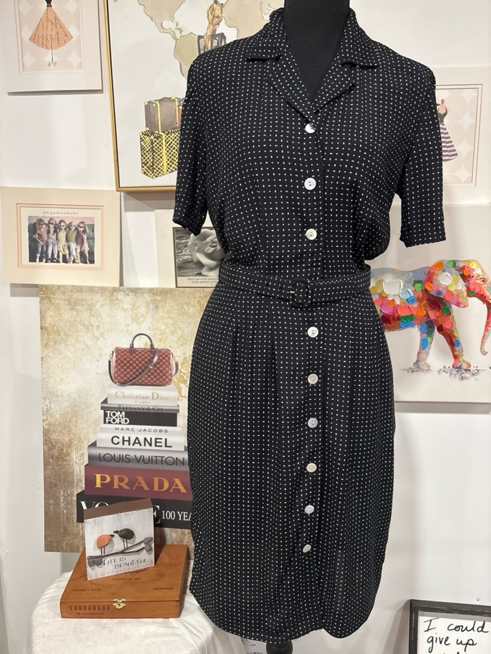 #vintage Liz Claiborne white polkadots #office